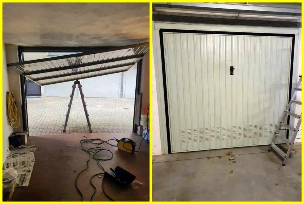 Intervento di riparazione su porta basculante per garage